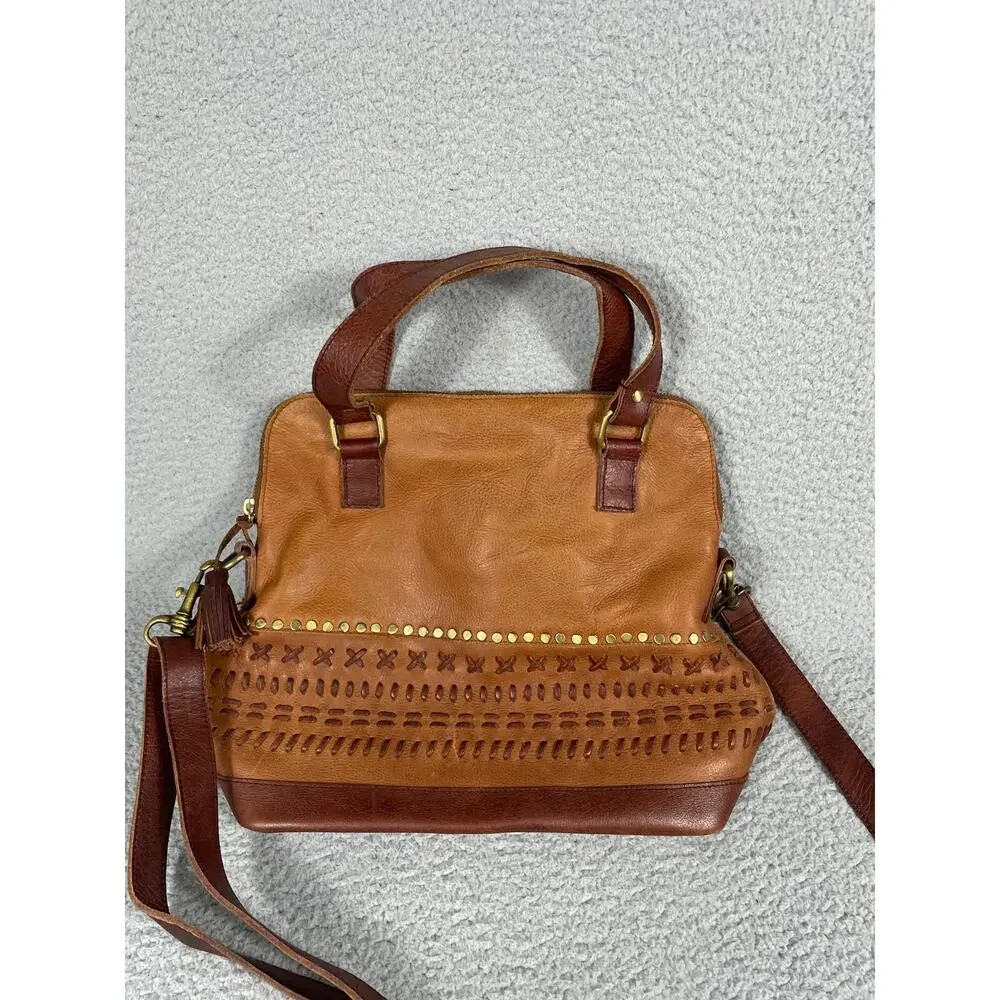 Anabaglish Womens Large Brown Leather Purse Embroidered Satchel - Picture 2 of 13